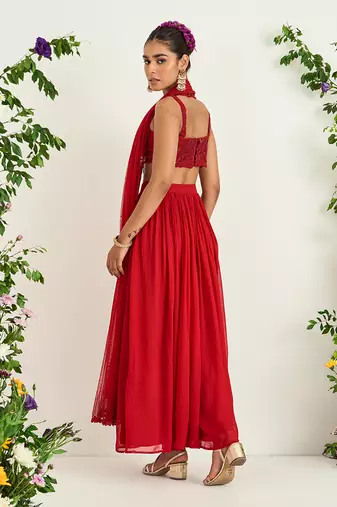 Red georgette flared pant set