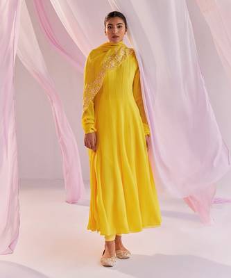 Yellow alaia anarkali set 1
