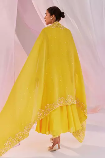 Yellow alaia anarkali set