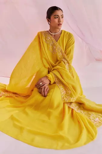 Yellow alaia anarkali set