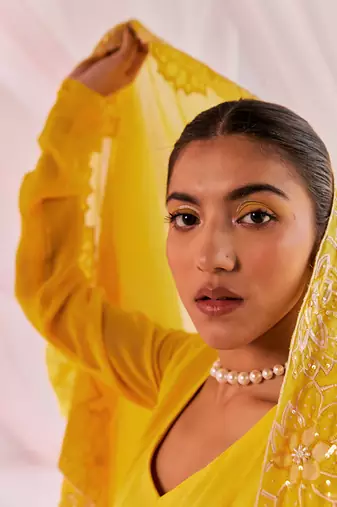 Yellow alaia anarkali set
