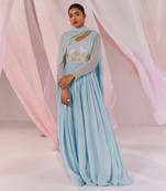 Blue kaasni anarkali set