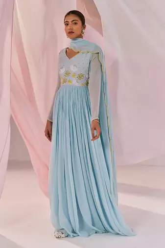 Blue kaasni anarkali set