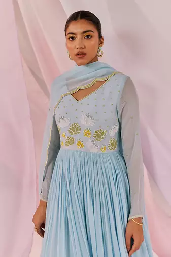 Blue kaasni anarkali set