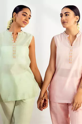 Blush pink embroidered tunic