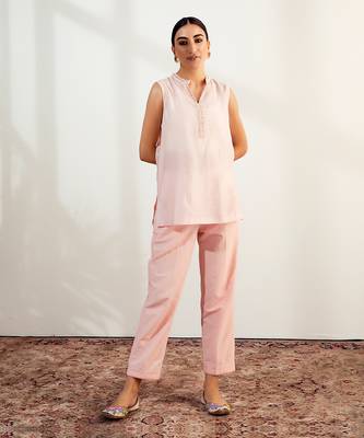 Blush pink embroidered tunic set 1
