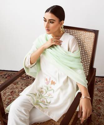 Ivory chanderi embroidered kurta set 4