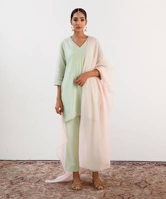 Mint green embroidered kurta set 1