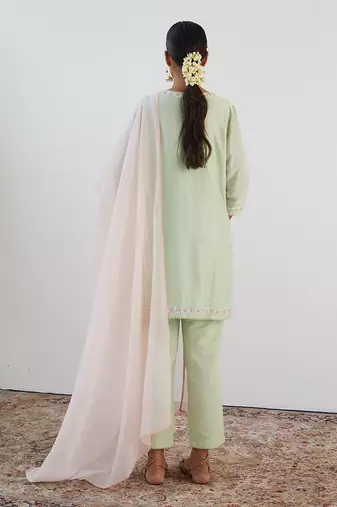 Mint green embroidered kurta set