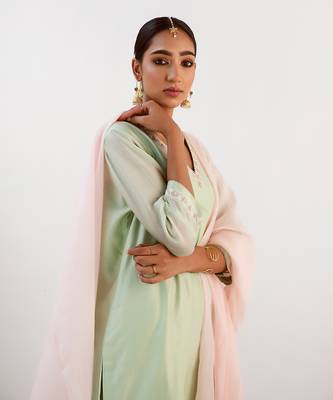 Mint green embroidered kurta set 3