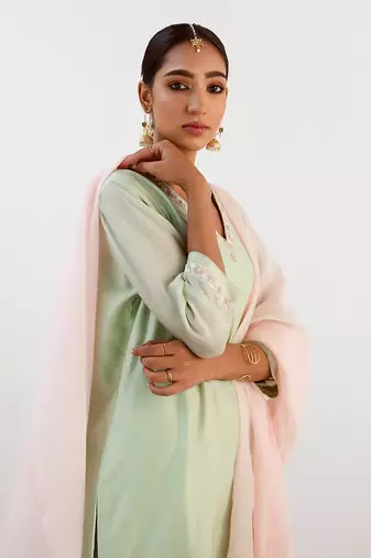 Mint green embroidered kurta set