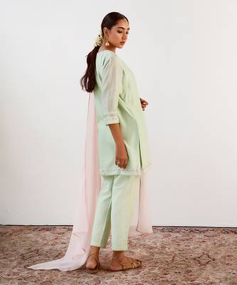 Mint green embroidered kurta set 4