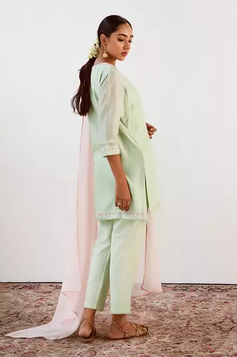 Mint green embroidered kurta set