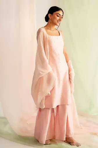 Blush pink chanderi silk sharara set
