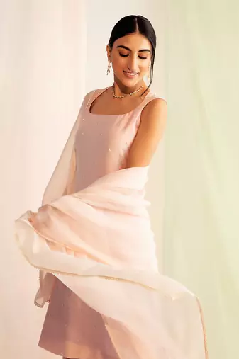 Blush pink chanderi silk sharara set