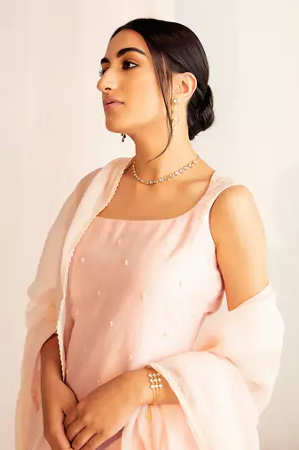 Blush pink chanderi silk sharara set