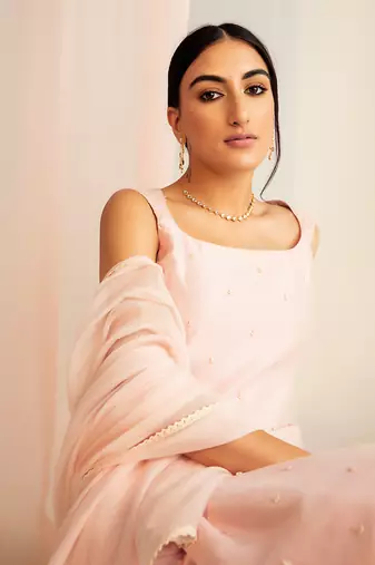 Blush pink chanderi silk sharara set