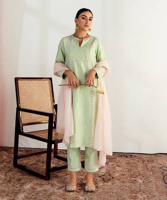 Mint embroidered kurta set 1