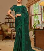 Green Resham Embroidered Saree With Swarovski Work