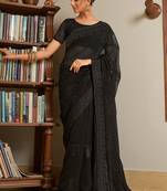 Black Resham Embroidered Saree With Swarovski Work