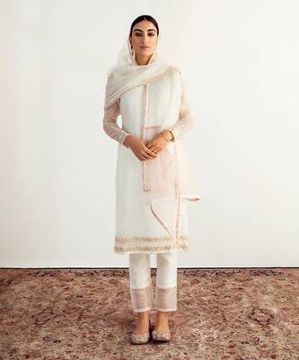 White embroidered handcrafted kurta set 1