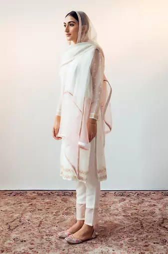 White embroidered handcrafted kurta set
