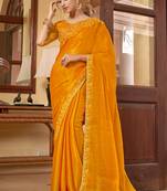 Yellow Designer Embroidered Partywear Fancy Saree