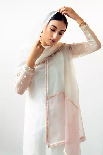 White embroidered handcrafted kurta set