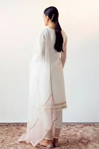 White embroidered handcrafted kurta set