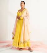 Sunshine yellow embroidered angrakha set