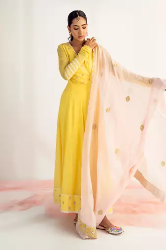 Sunshine yellow embroidered angrakha set