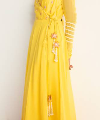 Sunshine yellow embroidered angrakha set 4