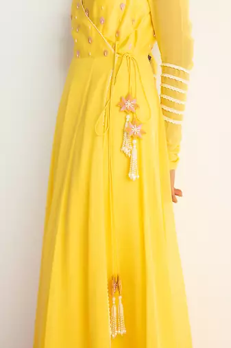 Sunshine yellow embroidered angrakha set