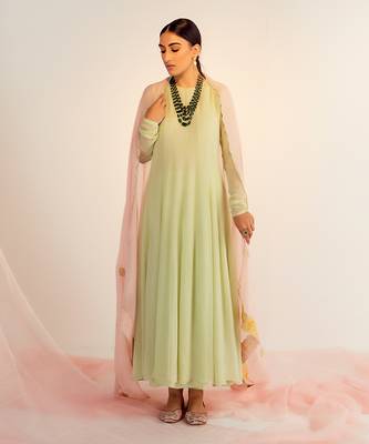 Mint green georgette anarkali set 1