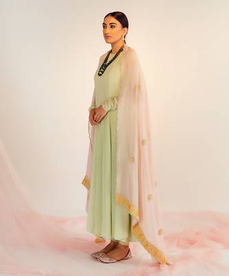 Mint green georgette anarkali set 2