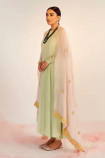 Mint green georgette anarkali set