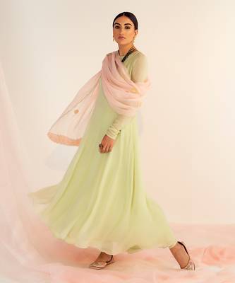 Mint green georgette anarkali set 3