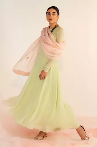 Mint green georgette anarkali set