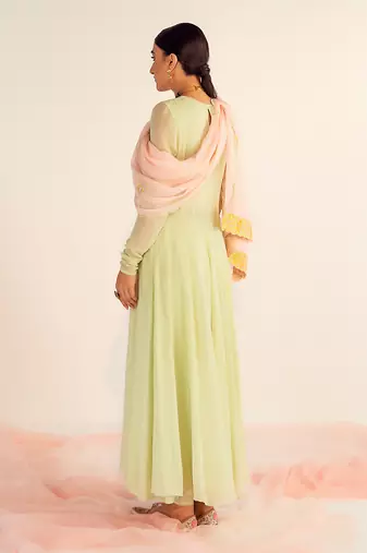 Mint green georgette anarkali set