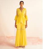 Yellow peplum georgette sharara set