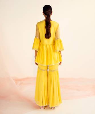 Yellow peplum georgette sharara set 3