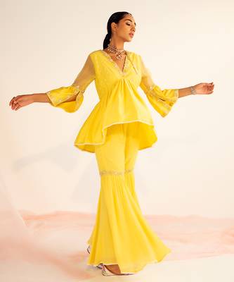 Yellow peplum georgette sharara set 4