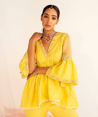 Yellow peplum georgette sharara set 5