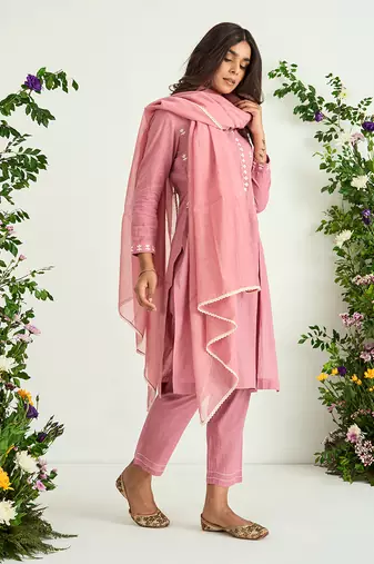 Onion pink embroidered kurta set