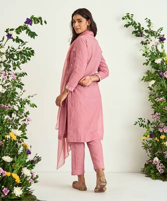 Onion pink embroidered kurta set 3