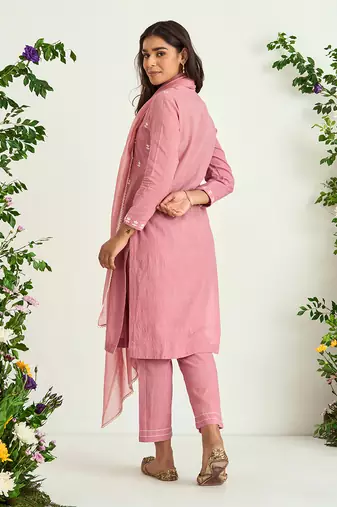 Onion pink embroidered kurta set