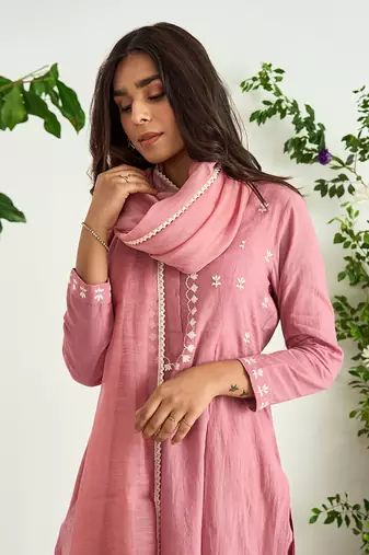 Onion pink embroidered kurta set