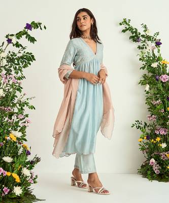 Ice blue embroidered kurta set 2