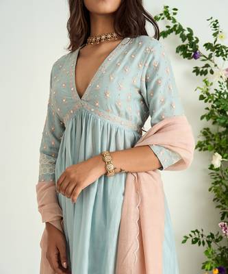 Ice blue embroidered kurta set 3