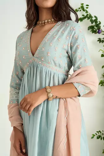 Ice blue embroidered kurta set